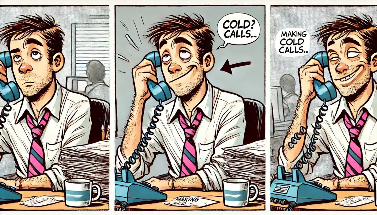 A tired salesperson doing cold calling