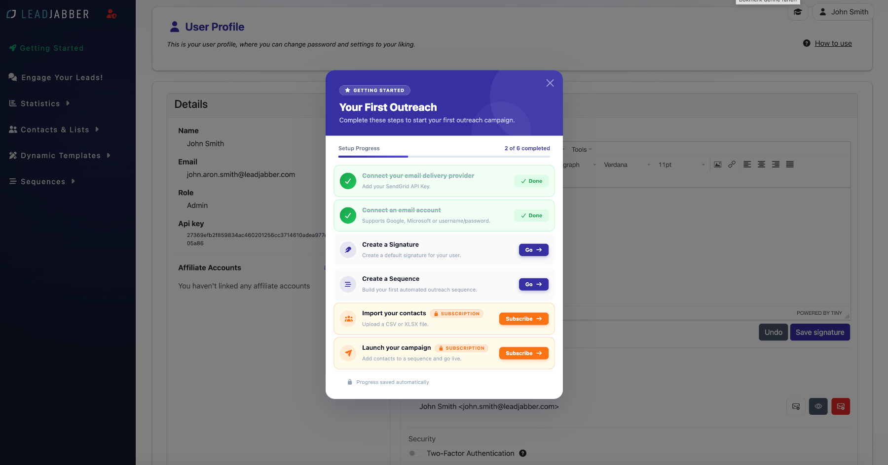 Microsoft 365 account shown as connected in LeadJabber