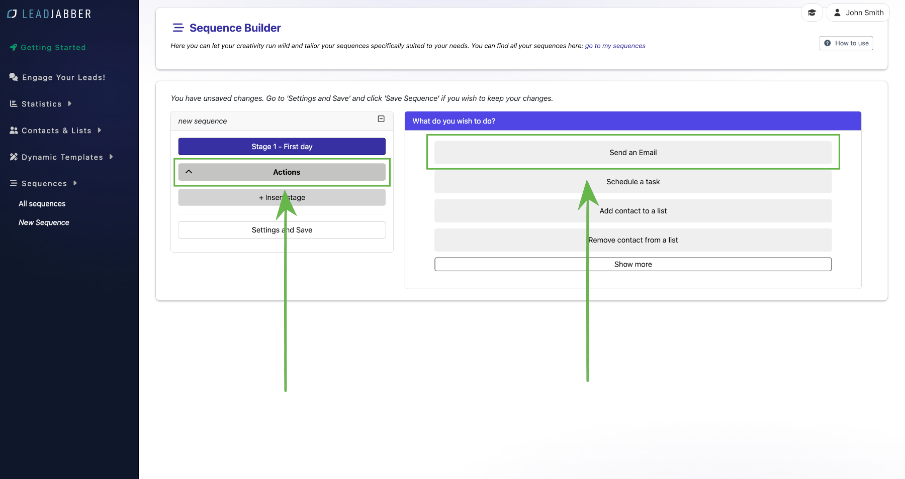Actions menu with Send an Email