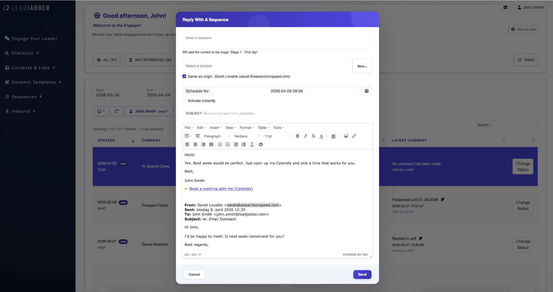 Reply With A Sequence dialog